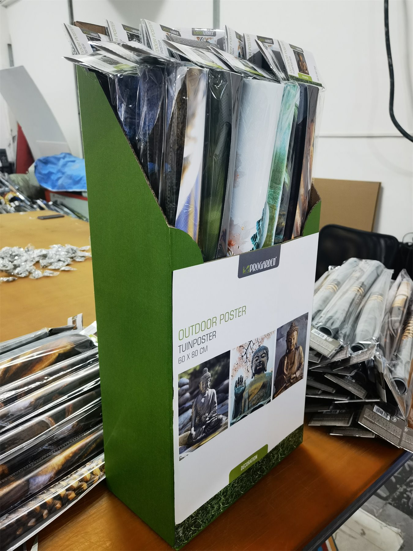 Packaged poster display box with printed graphics